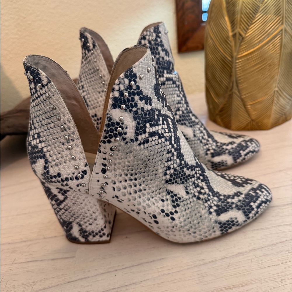 Steve Madden Black and White Snake Print Ankle Boots
